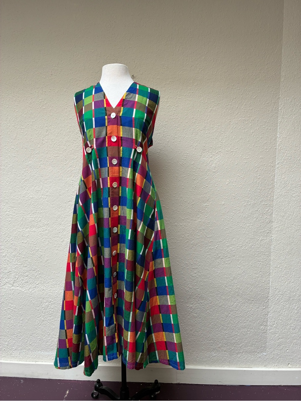 Nikki Chasin Baroness Dress 
Rainbow Plaid Print Maxi Dress w/ pockets